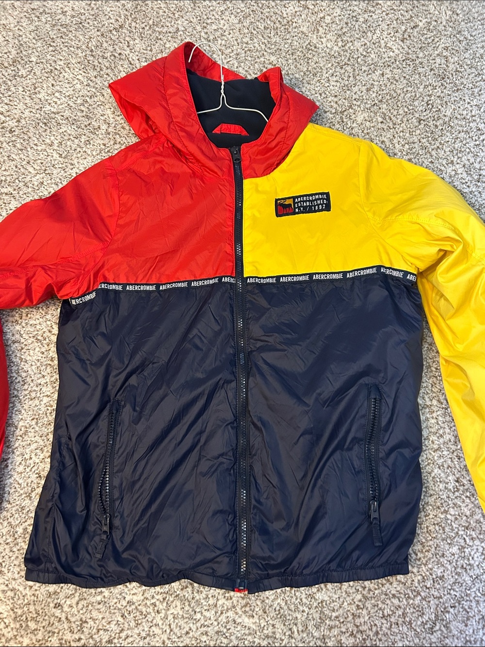 abercrombie kids Red Yellow Navy Colorblock Windbreaker Jacket NEVER WORN